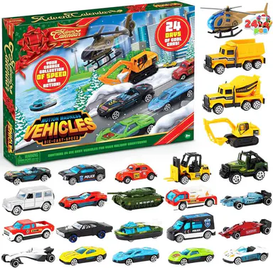 2026 Christmas Advent Calendar, 24 Days Countdown Calendar Diecast Cars Set, Christmas Vehicles Toys for Boys Kids, Classroom Prizes Xmas Gift, Xmas Party Favor Gifts, Advent Calendar Kids Slime with Accessories / Finger Puppets / Slime with Accessories