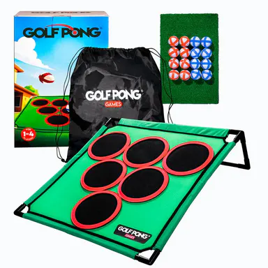 Golf Pong Game Set for Unisex Adults - Indoor/Outdoor Pongball Game, Includes 16 Velcro Pongballs, Putting Mat & Carrying Case - Portable, No Club Included