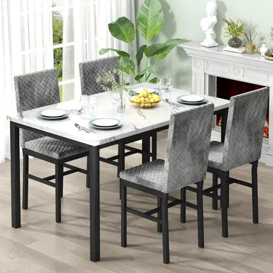 Recaceik Faux Marble Indoor Dining Table Set of 4 - 47.24\"x27.5\" Table, 4 Velvet Upholstered 35.82\" Height Modern Ergonomic Chairs, Home & Apartment Dining Room Furniture, Apartment Furniture Outdoorfun,dorm essentials,home decor homemakeover