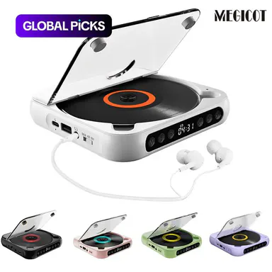 MEGICOT Portable Bluetooth-Compatible CD Player, Multifunction Rechargeable USB CD Player with LED Display, Portable Speaker CD Music Player for Home and Outdoor Use #GLOBAL PICKS