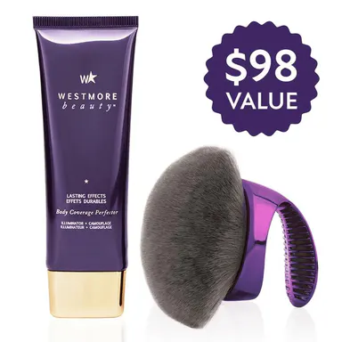 Westmore Beauty Body Coverage Perfector 3.5oz + X-Large Buffer Brush -  Flawless Body Makeup, Concealer for Scars, Spots, Veins, Tattoos and More Blend Cosmetic