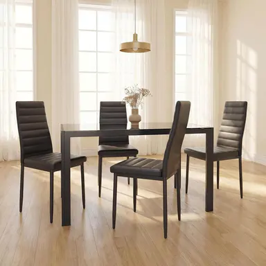 【2 Packages Shipping】Gizoon 5 Piece Glass Dining Table Set, Kitchen and Chairs for 4, PU Leather Modern Room Sets for Home, Kitchen, Living Room Furniture Apartment Furniture,dorm essentials,home decor