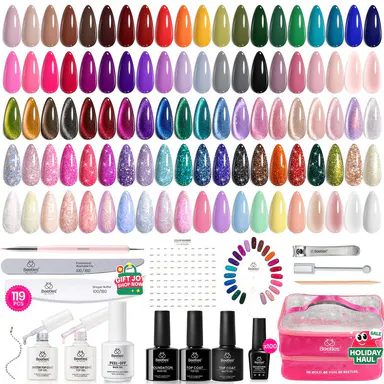 Beetles Gel Nail Polish Nail Art Manicure Set, 100 Colors 5ml Gel Polish Set Base Coat Glossy Matte Glitter Top Coat Gel Nail Polish Glitter Pearl Gel White Red Brown Green Blue Pink Nude Gel Gift for Women #Summervibes