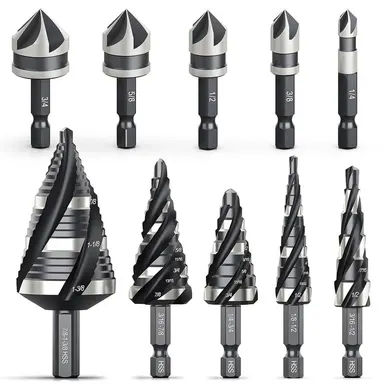 【BackToSchool】THINKWORK 10-Piece Nitrided HSS Step Drill Bit Set & Countersink Bits for Metal Aluminum Wood Plastic High Quality DIY Home Projects