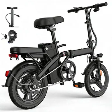 750W Folding Electric Bicycle with 12Ah Battery, Top Speed of 18+MPH, Range of 35+Miles,14-inch Electric Bike, 3 Riding Modes, Ideal for Commuting, Foldable Commuter Scooter