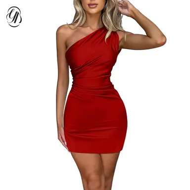 OYV Women's Satin 1-Shoulder Sleeveless Ruched Bodycon Mini Dress - Sexy Elegant Dress for Women, Suitable for Honeymoon, Cruises, Leisure at Home crystal prom dresses wedding guest dresses