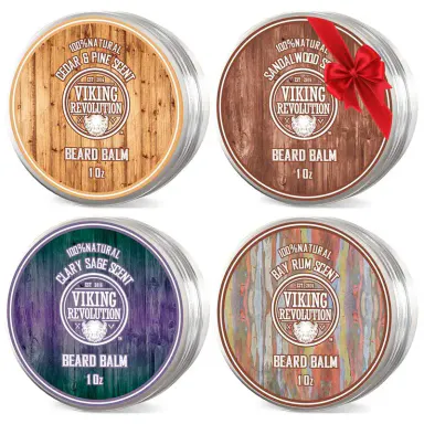 Viking Revolution Sandalwood Beard Balm 2oz & Beard Oil 1oz Non Greasy Formula 100% Natural Argan Jojoba Mango Butter Beeswax Daily Haircare Gel for Men Perfect Gift Styling Cream