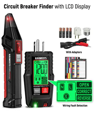 KAIWEETS AC Circuit Breaker Finder Tool with Alert LCD Display, 2-Piece Set Electric Tester and Voltage Tester with Transmitter and Receiver, NCV Function & Flashlight, Non-Contact Cable Tester and Integrated GFCI Outlet Tester, Tool Kit summervibes