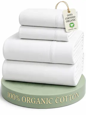 Lane Linen | 100% Organic Cotton Percale Bedding Set with 15\" Deep Pocket Fitted Sheet – Clean Living Low-Tox Sheets, Dorm Room Bed Essentials – Breathable Hotel Quality Cooling Sheets