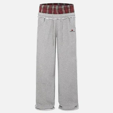 Aelfric Eden Men's Cotton Loose Casual Fit Baggy Sweatpants - Plaid Patchwork, Double Drawstring Elastic Waist, Stripe Accents, Pockets, Trending Fashion Streetwear Summer Joggers (Unisex Vintage Style)