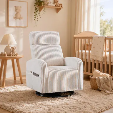 【On Sale】Yaheetech Corduroy Swivel Nursing Glider Chair with Side Pockets, High-Density Foam, 300 lb Capacity, Easy Assembly, 27\" W x 35\" D x 39.5\" H,dorm essentials,home decor