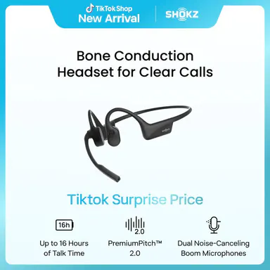 SHOKZ OpenComm2 Open-Ear Bluetooth Headset, Noise-Canceling Mic Bone Conduction Headphones；Mute Button for Work Calls and Meetings; PC and Mac Compatible；16-Hour Battery Life & Quick Charge