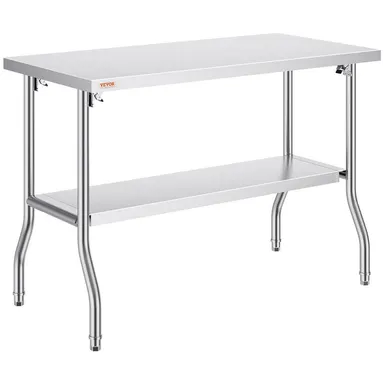 【DealsForYouDays】VEVOR Folding Commercial Prep Table, 48 x 24 Inch Commercial Worktable Workstation with Undershelf, Heavy-duty Stainless Steel Folding Table with 300 lbs Load, for Home Kitchen Restaurant Garage, Modern, Heavy-Duty Dining Tables