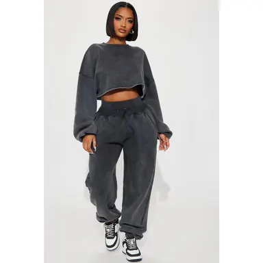 Feeling Good Fleece Jogger Set - Charcoal