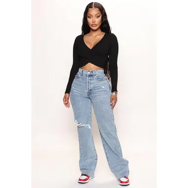 Topanga 90's Ripped Straight Leg Jeans - Medium Wash