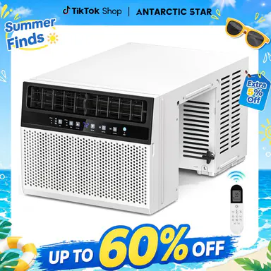 Antarctic Star 5000-14000 BTU Quiet Portable Window AC Unit, Cools 350 Sq.Ft., 7 Modes, Digital Display, Quick Set, Night-Safe LED Temp, Remote Control, Easy Installation, Energy-Saving, White Window AC Units