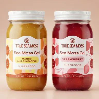 True Sea Moss Gel 2-Jar Bundle: Mango-Pineapple & Strawberry – Rich in Essential Minerals & Vitamins – supports overall vitality