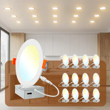 DAYBETTER 6-Inch 5 CCT Led Recessed Ceiling Home Light with Junction Box, 5 CCT Moods, 2700k-5000k, 12w Equivalent to 110w Save, 1050lm, 5%-100% Dimming High Brightness Pot Downlight, Energy Star