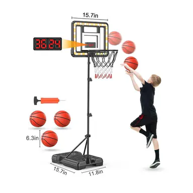 CuLiDing Kids Height-Adjustable Basketball Stand (3ft-5.8ft) - Ball Sports Equipment, Compact, All-Weather Materials Base, Timer, Portable Durable Build, PVC-Free, All Seasons, Indoor-Outdoor Sports Toy, Teenage Boy Birthday Gift, Boy Gifts