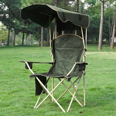 New Upgrade Wide Folding Lawn Chair - Portable Camping Chair with Foldable Sun Shade, Oxford Fabric, Moisture Resistant, 2 Cup Holders & Storage Bag, Ideal for Beach Camping