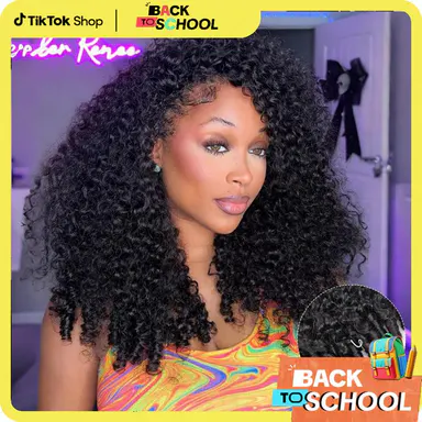[3 in 1 Half Wig] STERLY 180% Density Burmese Curly Half Wig Human Hair Wig Afro Kinky Curly Wig for Women Wear Go Glueless Wigs Seamless Flip Headband Wig Beginner Friendly Wig Natural Drawstring Band Clip in Wig #TikTokShopBackToSchool#SohoChic