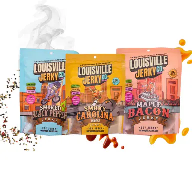 Louisville Jerky Co. - Organic Plant Based Jerky Variety Pack, 3 Flavors, High Protein, Low Fat, Gluten-Free, Non-GMO, Handmade in America