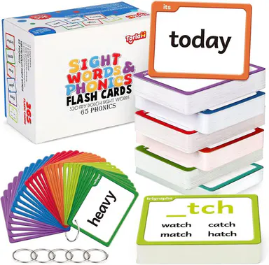 Torlam Language Learning Flashcards - Phonics Focus Graded Levels Educational Toy for Kids, Covers Digraphs, CVC Blends, Long Vowel Sounds, Sight Words, Spelling & Reading Practice,back to school