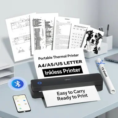 Portable Wireless Bluetooth Thermal Printer, Inkless Travel Printer for iOS Android Laptop, Mobile Printer for Home Office, Supports 8.5x11 US Letter & A4 Paper#SummerSale,back to school,back to school haul