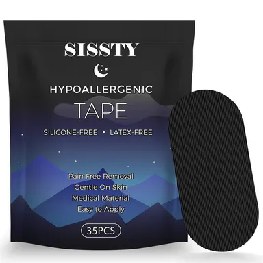 SISSTY Anti-Snoring Sleep Mouth Tape, 35-Strip 1-Month Supply, Black Gentle Adhesion Sports Tape, Sleep Aid Supplies, Healthcare Accessory for Snoring Relief, Snore Mouth Tape