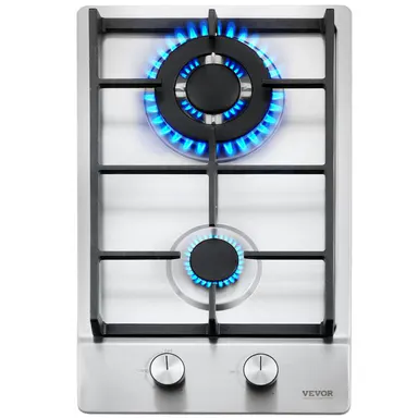 【Summerfinds】VEVOR Gas Cooktop 12 inch, Max 12250BTU 2 Burners Built-in Stainless Steel Gas Stove Top, LPG/NG Convertible Dual Fuel Natural Gas Hob with Thermocouple Protection for Outdoor, Kitchen, Camping, RV