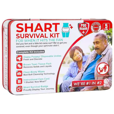 Funny Shart Survival Kit by Witty Yeti. Ultimate Poop Prank Gag Gift Set Contains Wet Wipes, Disposable Underwear, Tissues and Hilarious Badge. Novelty Fart Potty Pack Great for Friends or Family