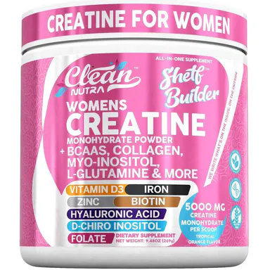 Clean Nutra Women's Creatine Monohydrate Powder with BCAAs, Collagen, Myo-Inositol, L-Glutamine, & More for Optimal Wellness & Beauty Support – Shelf Builder
