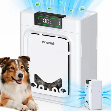 oneisall air purifiers for home pets, 3-in-1 Washable HEPA Filter, Dual-Sided Filter with 200g Activated Carbon, Pet-Friendly Design – Pet Lock, Allergen Relief & Odor Removal Dual-Side Air Intake Adsorbs Floating Hair
