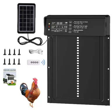 FarmParadise Solar Automatic Chicken Coop Door - Poultry Coop Accessory with LCD Display, Timer Setting, Auto Open/Close, Large Opening, Eco-Powering for Outdoor Hutch & Pet Supplies, Coop Accessories