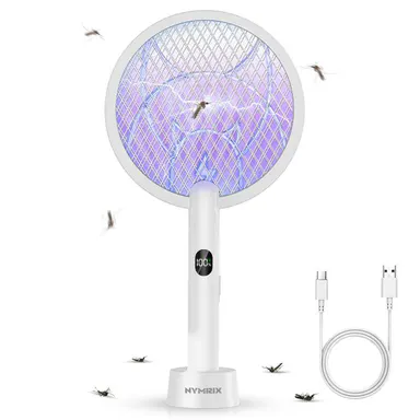 Handheld Electric Bug Zapper Mosquito Racket - 4100V Compact Cordless USB Rechargeable, 1800mAh Battery, Purple Light, Safe Electronic Mosquito Killers for Instant Bug Control at Home, Camping Gear