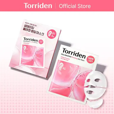 [Torriden Official] CELLMAZING Collagen Firming Gel Facial & Neck Sheet Mask (4 sheets) | Lifting Hydrogel Sheetmask Covering Neck, Firm Elasticity, Youthful Skin with 5D Collagen Complex Body Care Hyaluronic