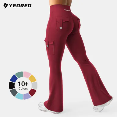 YEOREO CoreFlex Women's UV-Protective High Waisted Flare Leggings - Hidden Scrunch, No Front Seam, Cargo Pockets, 75% Nylon 25% Spandex, Comfy Gym Yoga Camo Pants - Cargo Pants Women, Female Stylish Clothes, Clothes Products, Summer Finds, Soho Chic