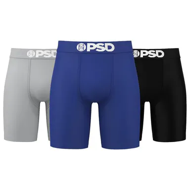 PSD Mens LA Blue Solids Boxer Brief 3 Pack - Standard Length 7 Inch Inseam, Soft and Breathable Cotton Blend Fabric Menswear Stretch