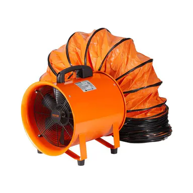 【Summerfinds】VEVOR Plastic Ventilation Fan Booster - 12in 585W Heavy-Duty Cylinder Fan, 16.4ft Duct Hose, 3198CFM Industrial Blower, IP44 Waterproof, Anti-Skid, High-Velocity Low-Noise, Push Button, Wall Mount for Dust, Smoke in Kitchens