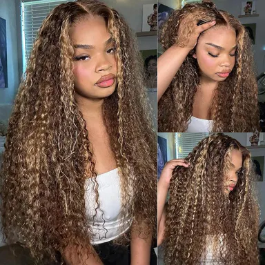 ZLIKE Highlight 13x4 Water Wave 180% Density Transparent  Lace Front wig Ombre Honey Blonde Curly wigs Human hair for Women #SummerVibes
