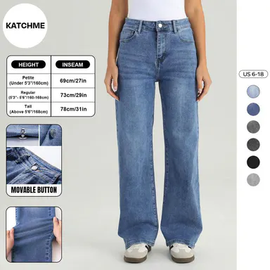 KatchMe Women's Trendy Denim High Waist Multi-Pocket Wide Leg Jeans, Versatile Denim Trousers for Women, Street Stretch Womenswear, Baggy Jeans Outfit