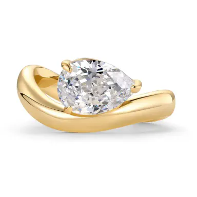 PAVOI 14K Gold Plated Pear Solitaire Premium Cubic Zirconia Engagement Ring for Women | Trendy Fake Wedding Ring | Wavy Band Promise Ring