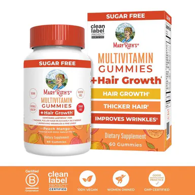 MaryRuth's Multivitamin + Hair Growth Gummies - With Lustriva - Formulated for Thicker Hair, Wrinkles, Fine Lines, Skin Care - Ages 18+ - 30 Servings