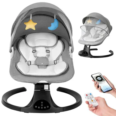 Baby Electric Bouncer Baby Swing with 5 Speeds & 10 Lullabies,Remote Control,Adjustable Backrest,Bluetooth Connection,Firm Headrest,Mosquito Net,Indoor Use, backtoschool, glowup