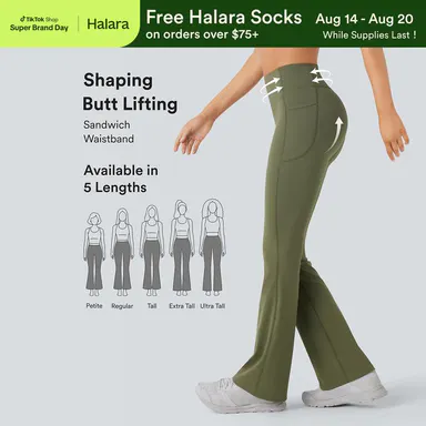 Halara UltraSculpt High Waisted Scrunch Butt Lifting Tummy Control Pocket Shaping Yoga Bootcut Leggings