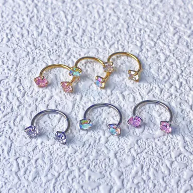 20G(0.8mm)/18G(1.0mm) 8mm Horseshoe Nose Hoop Internally Threaded Gems Nose Ring with Free Ball Holder | Caution: Avoid Overtightening; Pre-Tighten with Provided Tool then Complete Tightening by Hand