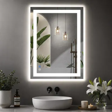 【Back To School 】LED Lighted Bathroom Vanity Mirror for Wall, Backlit Mirror Bathroom with Double Front and Back Lights, Anti-Fog, Shatter-Proof, Dimmable, Tempered Glass, Memory Function, Bathroom Mirrors For Vanity