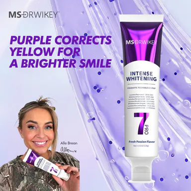 MSDRWIKEY 7-Pro Intensive Teeth Whitening Toothpaste - Upgraded Purple Probiotic Paste with 7 Probiotics, Passion Mint, Brightens Teeth, Prevents Bad Breath, Long-Lasting Oral Freshness, Self-Care #backtoschool