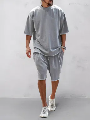 Coofandy Men's 2-Piece Casual Outfits, Solid Textured Cotton Fashion Apparel Set, Comfortable Moisture Wicking, 2 Piece Sets, Mens Clothing, Men's 2 Piece Sets