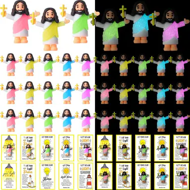 30 Sets Mini Jesus Glowing  Jesus Figurines for Sunday School Christian Gift for Women Religious Theme Party Favors Original Design Sunday Church Supplies Employee Appreciation Gift Creative Gift for Christian Baptism Family Friends,dorm essentials